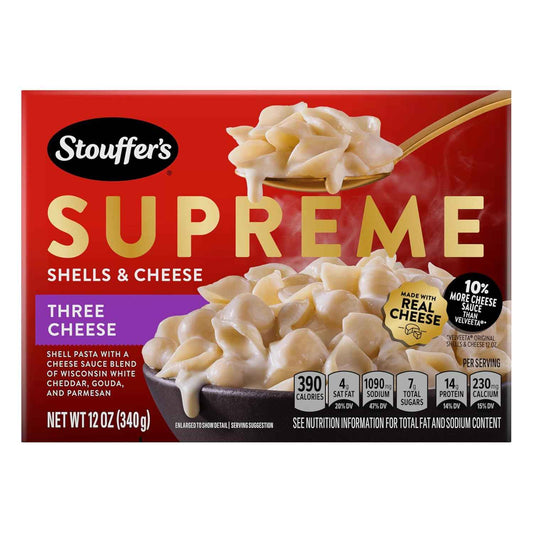 Stouffer's Supreme Shells Three Cheese Stovetop Mac – Simple Two-Ingredient Pantry Meal, Ready in 10 Minutes