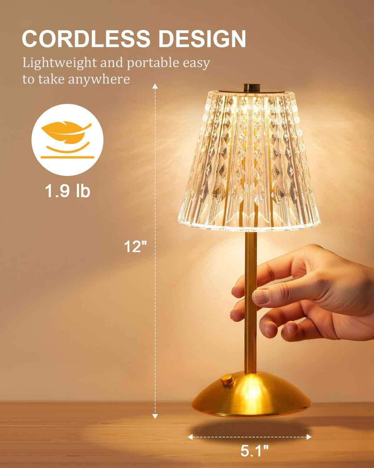 Dask Lamp Polished Metal and Crystal Table Lamp – Premium Cordless Fixture for Elevated Home Interiors