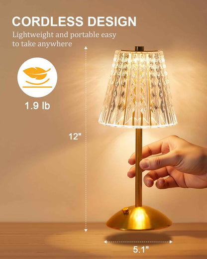 Dask Lamp Polished Metal and Crystal Table Lamp – Premium Cordless Fixture for Elevated Home Interiors