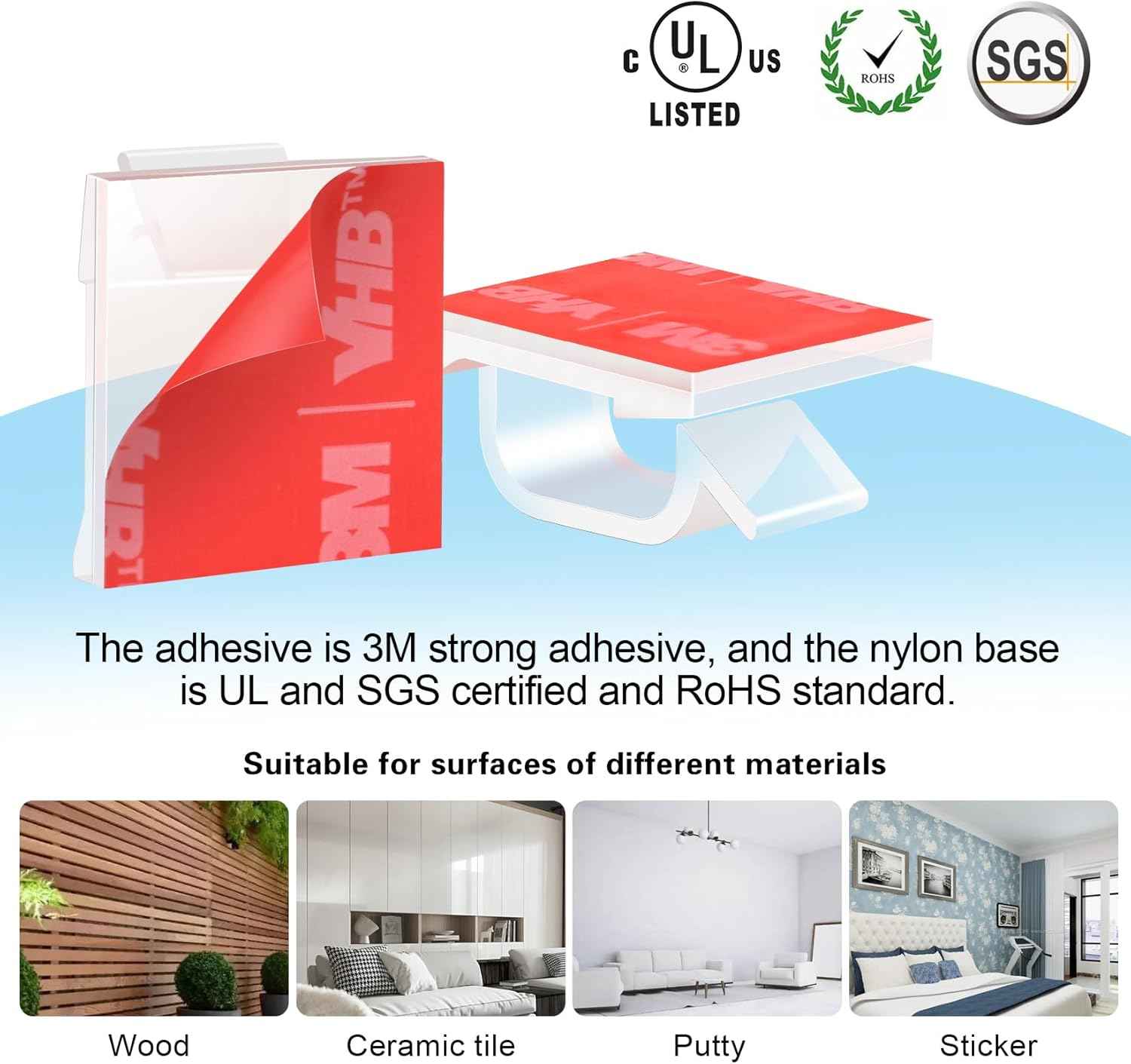 XHF No-Drill Adhesive Cable Clips for Child and Pet Safe Home, Tool-Free Cord Management Without Wall Damage