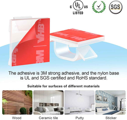 XHF No-Drill Adhesive Cable Clips for Child and Pet Safe Home, Tool-Free Cord Management Without Wall Damage