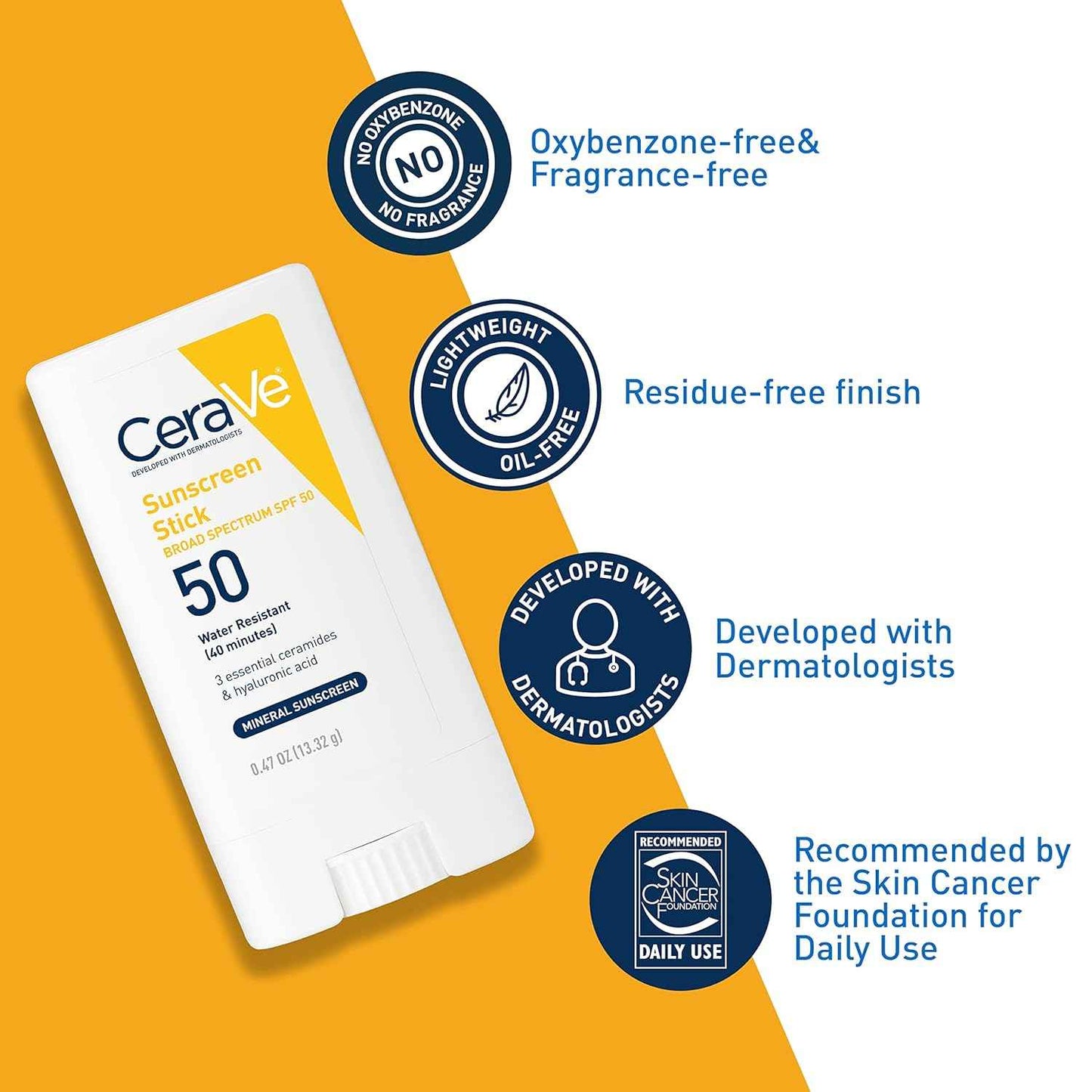 CeraVe Mineral Sunscreen Stick SPF 50 – Portable Sun Protection for Beach Days, Camping Trips & Hiking