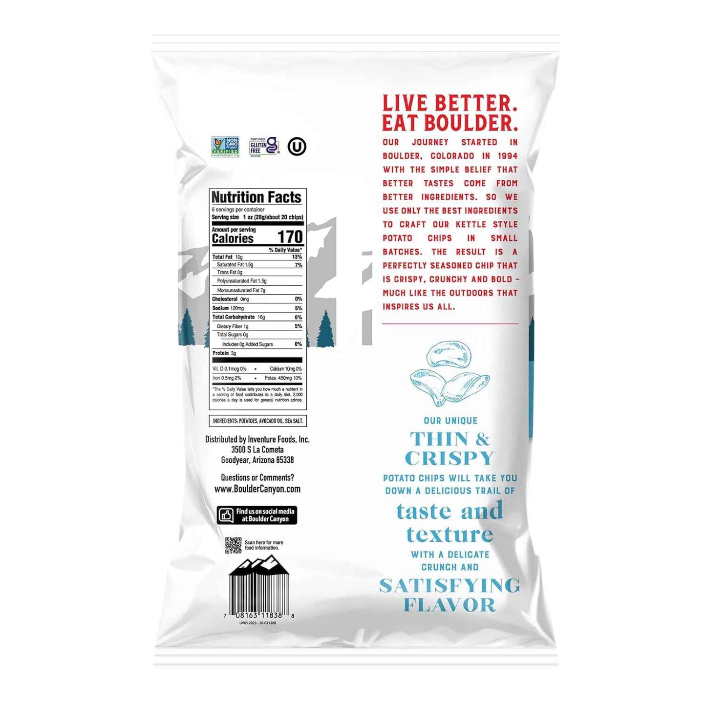 Boulder Canyon Avocado Oil Potato Chips – Clean After-School Snack Bowl Pick for Kids, 6-Pack Single Serve