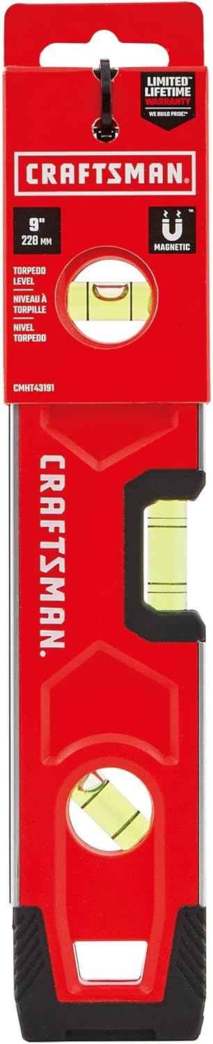 CRAFTSMAN Torpedo Level, Magnetic, 9 inch – Minimalist Three-Vial Design in a Single Pocket Tool