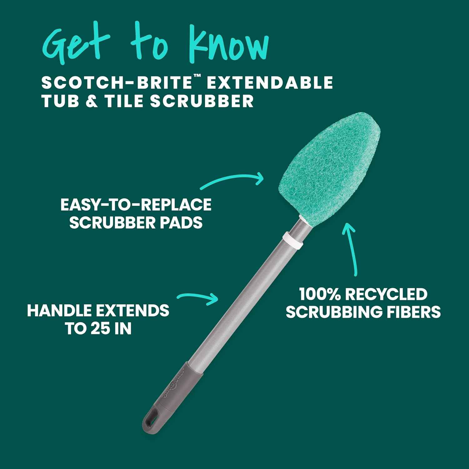 Scotch-Brite Extendable Tub & Tile Scrubber Kit – Slip-Free Shower Floor Cleaner for Safer Wet Bathroom Routines, Long Reach