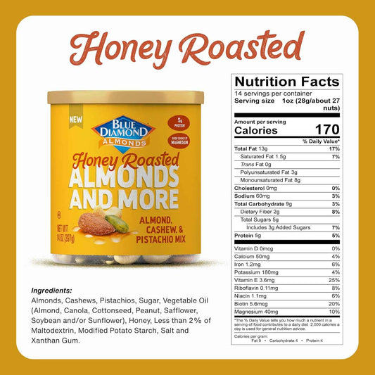 Blue Diamond Almonds Sweet Honey Roasted – Resealable Trail Snack for Backpacking and Road Trips