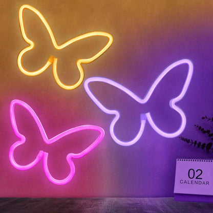 BRIGHTDECK 3-Piece Butterfly Neon Wall Art – Soft Glow Living Room and Dorm Room Decoration, Battery or USB Powered Accent Lighting