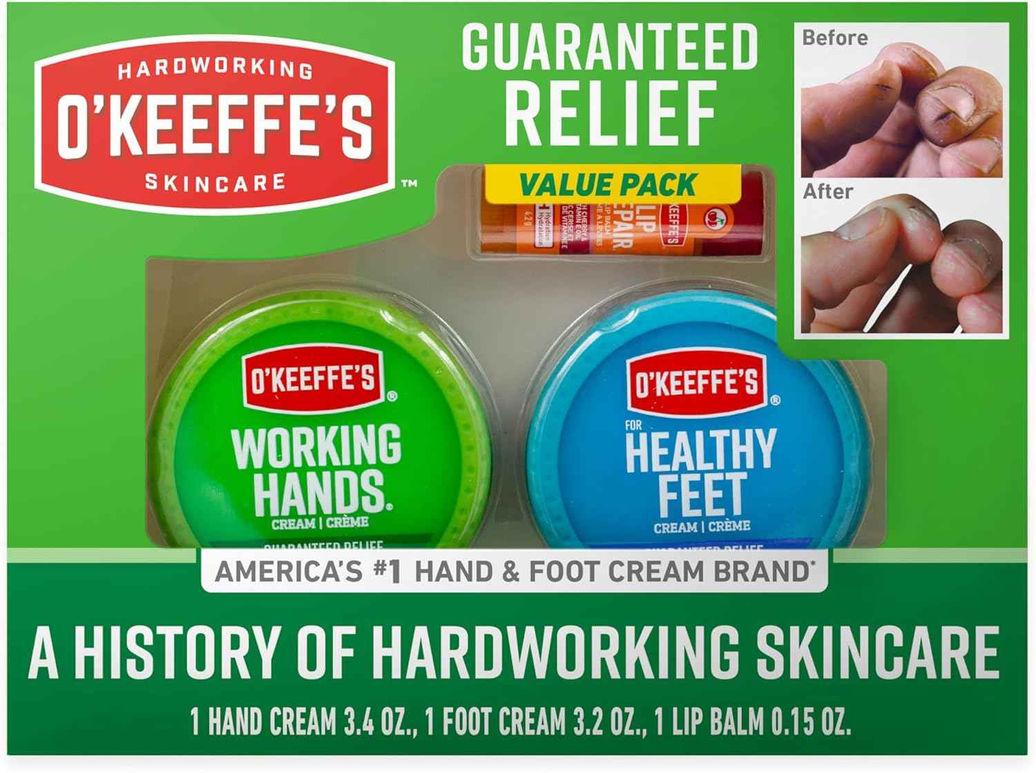 O'Keeffe's Giftbox – Mother's Day Skin Care Set for Mom with Hand Cream, Foot Cream, and Cherry Lip Repair Stick