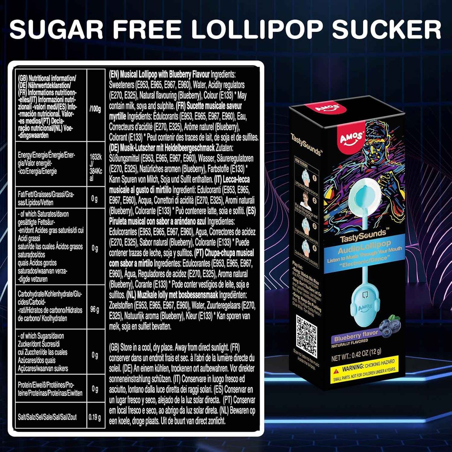 Amos Music Lollipop Candy – Guilt-Free Sugar-Free Self-Care Treat with Xylitol, Mindful Music Experience for Mindful Moments