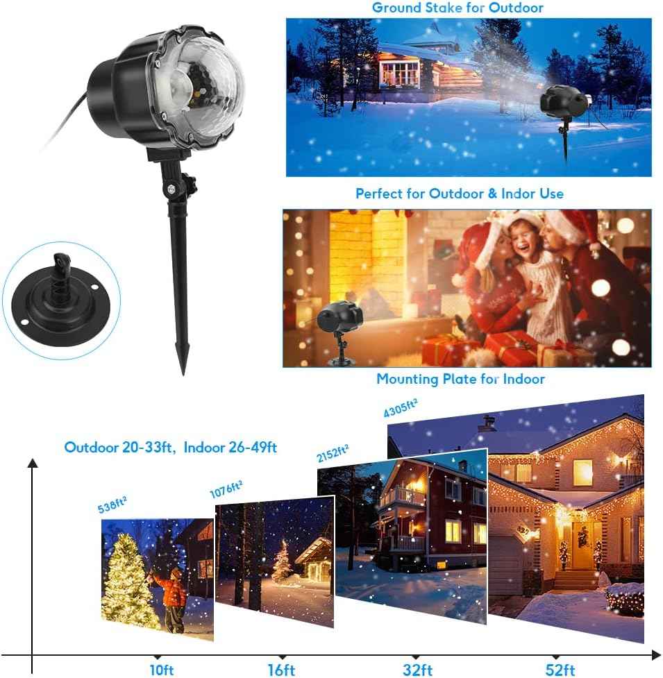 LuminScape Snow Falling Light – IP65 Waterproof Projector for Backyard, Driveway, and House Facade