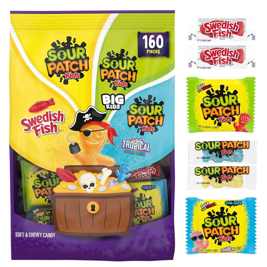 SOUR PATCH KIDS & SWEDISH FISH Halloween Candy Variety Pack – Kid-Friendly Individually Wrapped Goodie Bags for Family