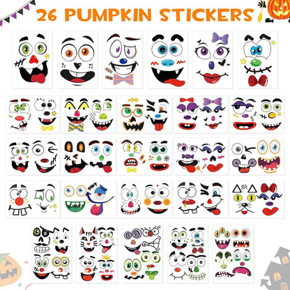 BainGsek 56 Funny Pumpkin Stickers for Kids – No-Knife Decorating Activity for Family Halloween and School Parties