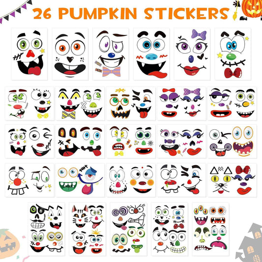 BainGsek 56 Funny Pumpkin Stickers for Kids – No-Knife Decorating Activity for Family Halloween and School Parties