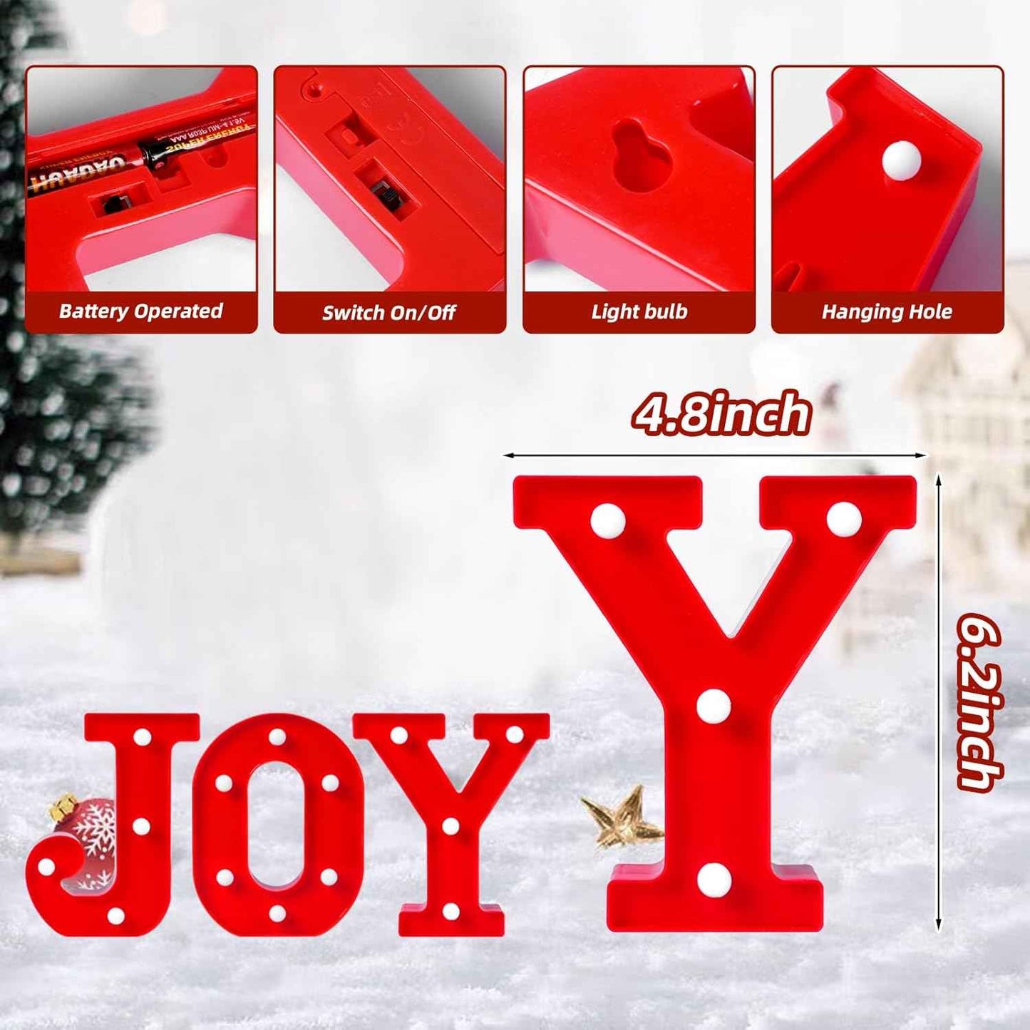 EDYCON Christmas Letter Lights – Child Friendly LED Sign for Nursery Shelf and Playroom Decor