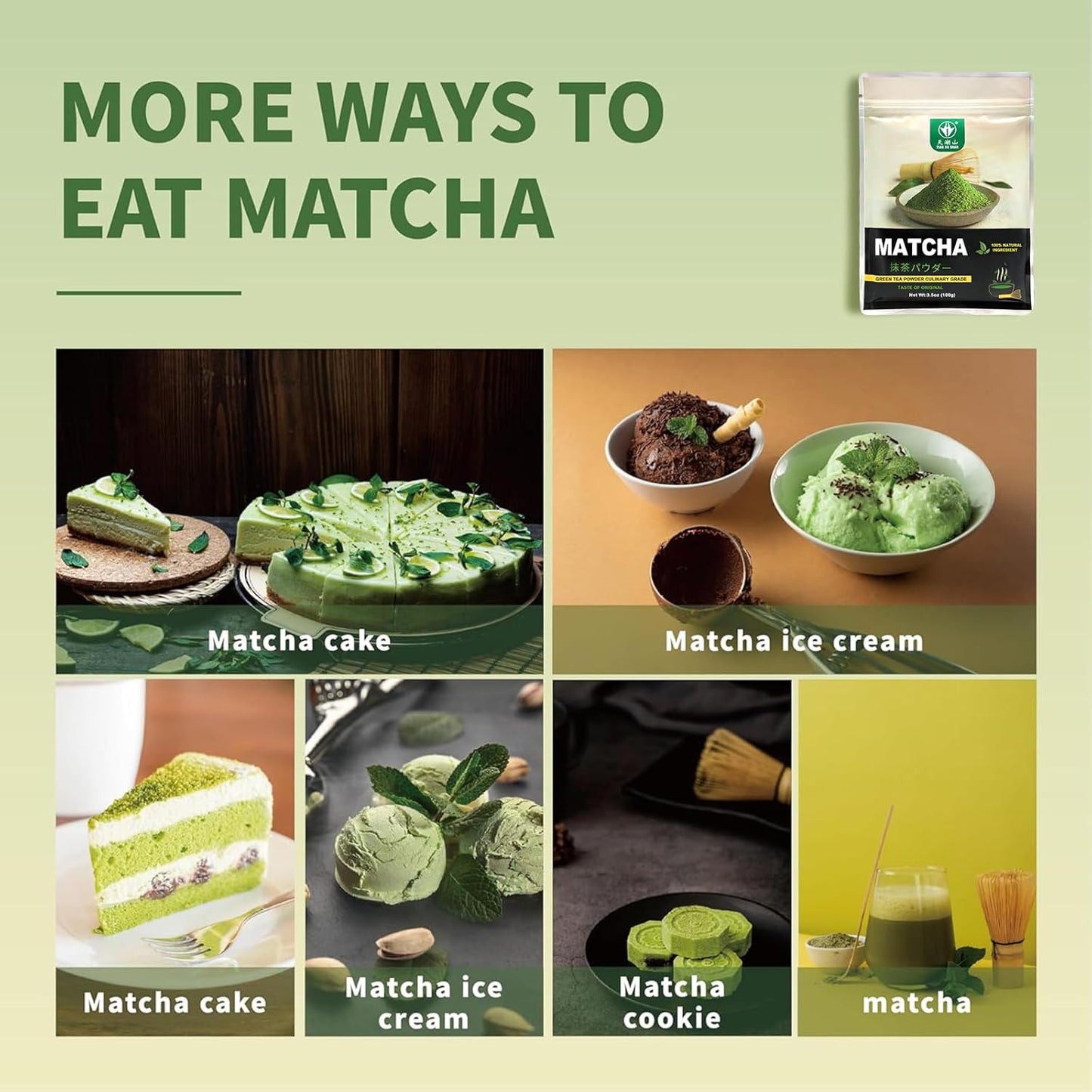 TIAN HU SHAN Pure Matcha Powder – Clean-Label Wellness Boost for Plant-Based Diets, Smooth Lattes and Replenishing Smoothies