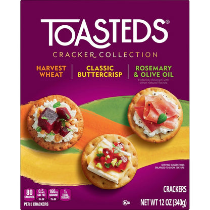 Toasteds Cracker Collection – Patio Entertaining Cracker Variety for Outdoor Cheese Boards, 12oz