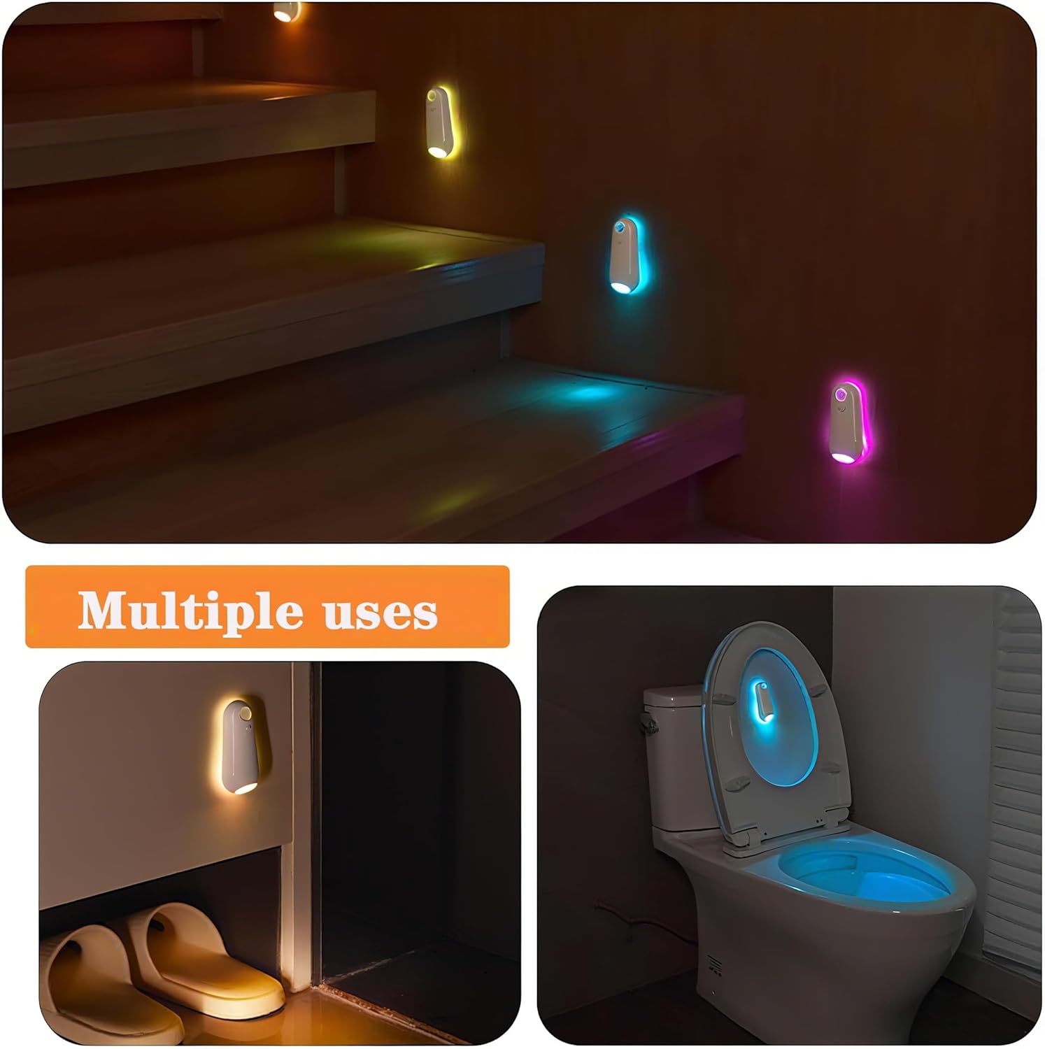 Toilet Night Light 8 Color Modes – Stylish Bathroom Accent Light, Motion Sensor Rechargeable LED