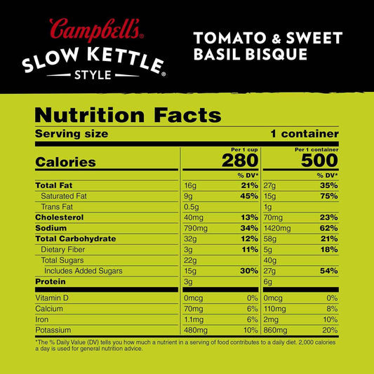 Campbell's Slow Kettle Style Sweet Basil Bisque 15.5 oz Single-Serve Bowl, Practical Get-Well and Housewarming Gift for Busy Loved Ones