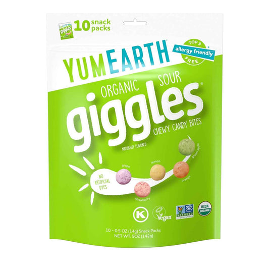 YumEarth Organic Giggles Chewy Candy – Safe Classroom Snack Free from Peanut Tree Nut Milk Egg and Soy, Organic Fruit Candy