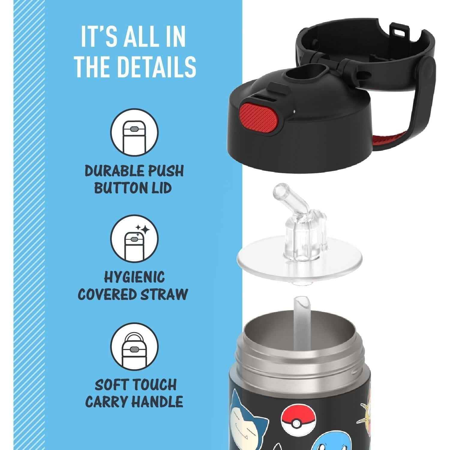 THERMOS FUNTAINER Stainless Steel Water Bottle with Straw - Holiday Gift Idea for Kids Who Love Bluey and Disney