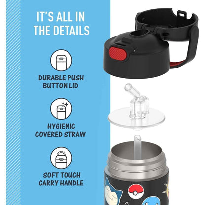 THERMOS FUNTAINER Stainless Steel Water Bottle with Straw - Holiday Gift Idea for Kids Who Love Bluey and Disney