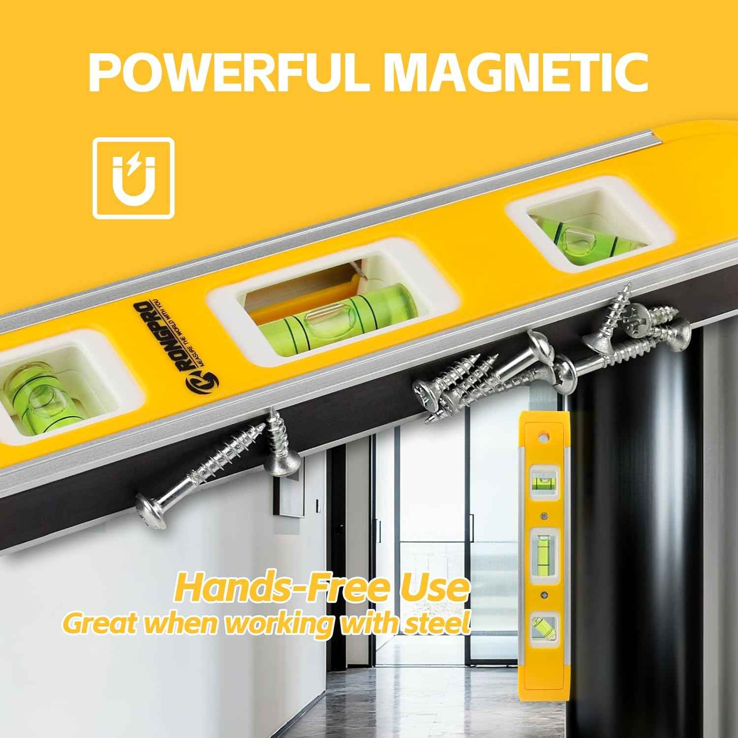 WORKPRO 9 Inch Magnetic Torpedo Level – Hands-Free Mounting on Metal Studs Reduces Dropped Tool Risks on Ladders