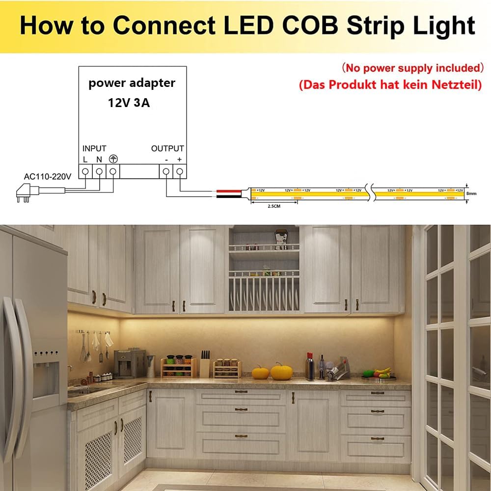 TOPAI Dotless COB LED Strip Light for Clean Uncluttered Spaces, Seamless 180° Glow Strip for Minimalist Interiors and Floating Shelves