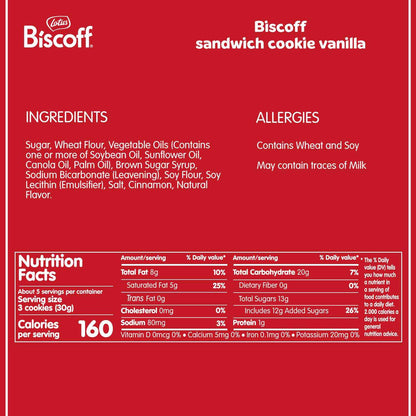 Lotus Biscoff Sandwich Cookies Vanilla – Plant-Based Vegan Snack for Stress-Free Indulgence, No Artificial Additives