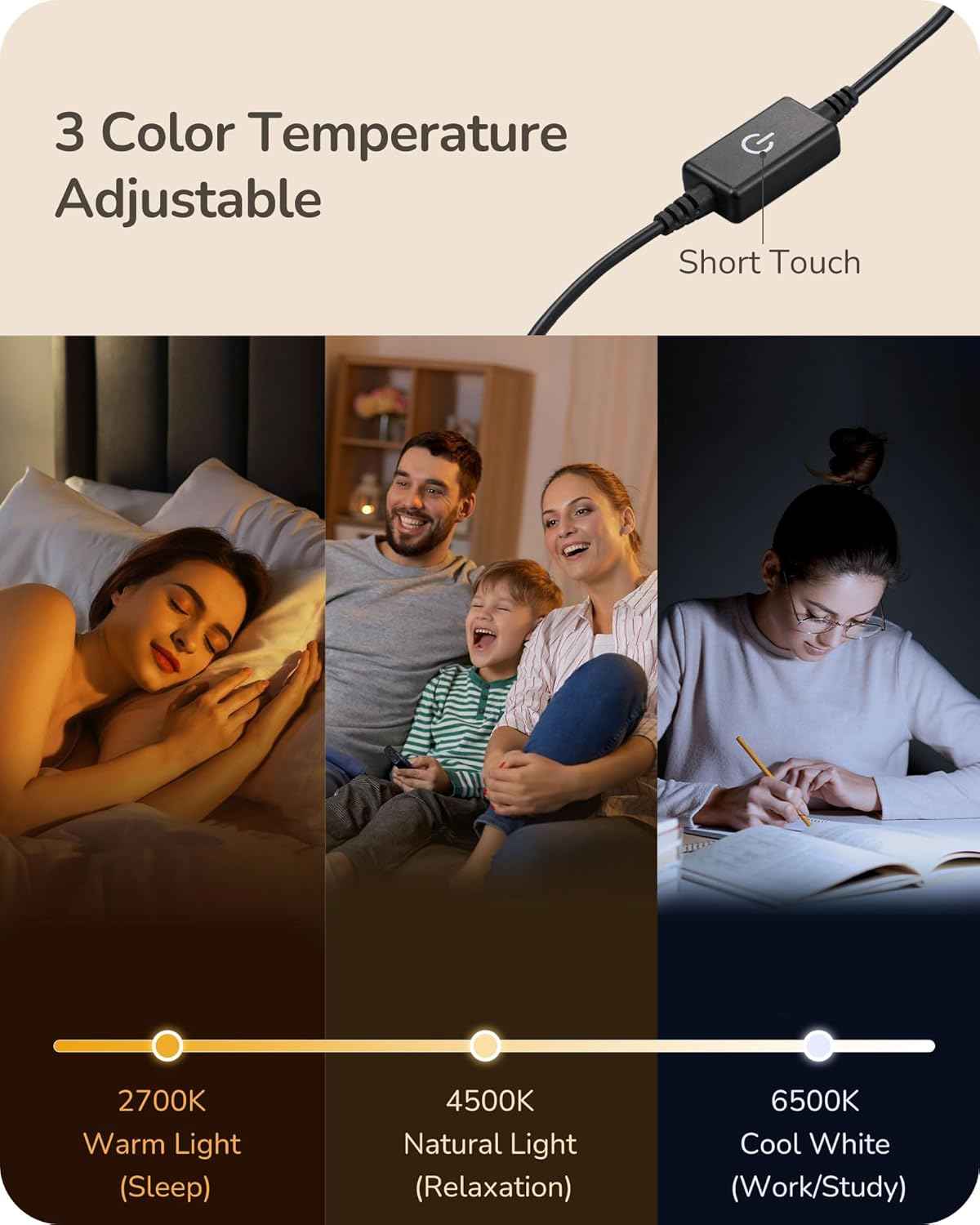 EDISHINE Warm Dimmable Bedside Lamp – Calming Wind-Down Light for Evening Routines