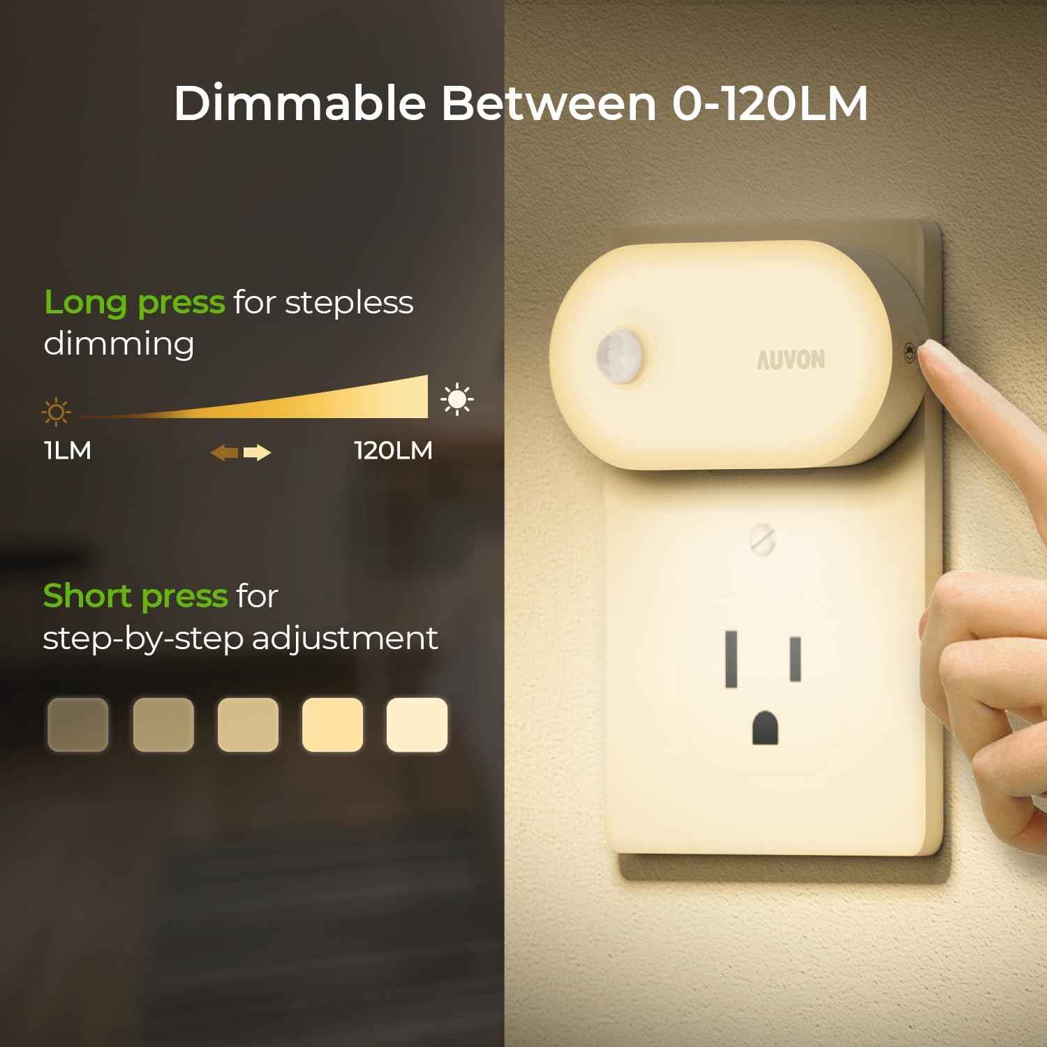 AUVON Plug in LED Night Light – Fire Resistant Casing with Dusk to Dawn Sensor for Stairs, Garage and Elderly Safe Pathways