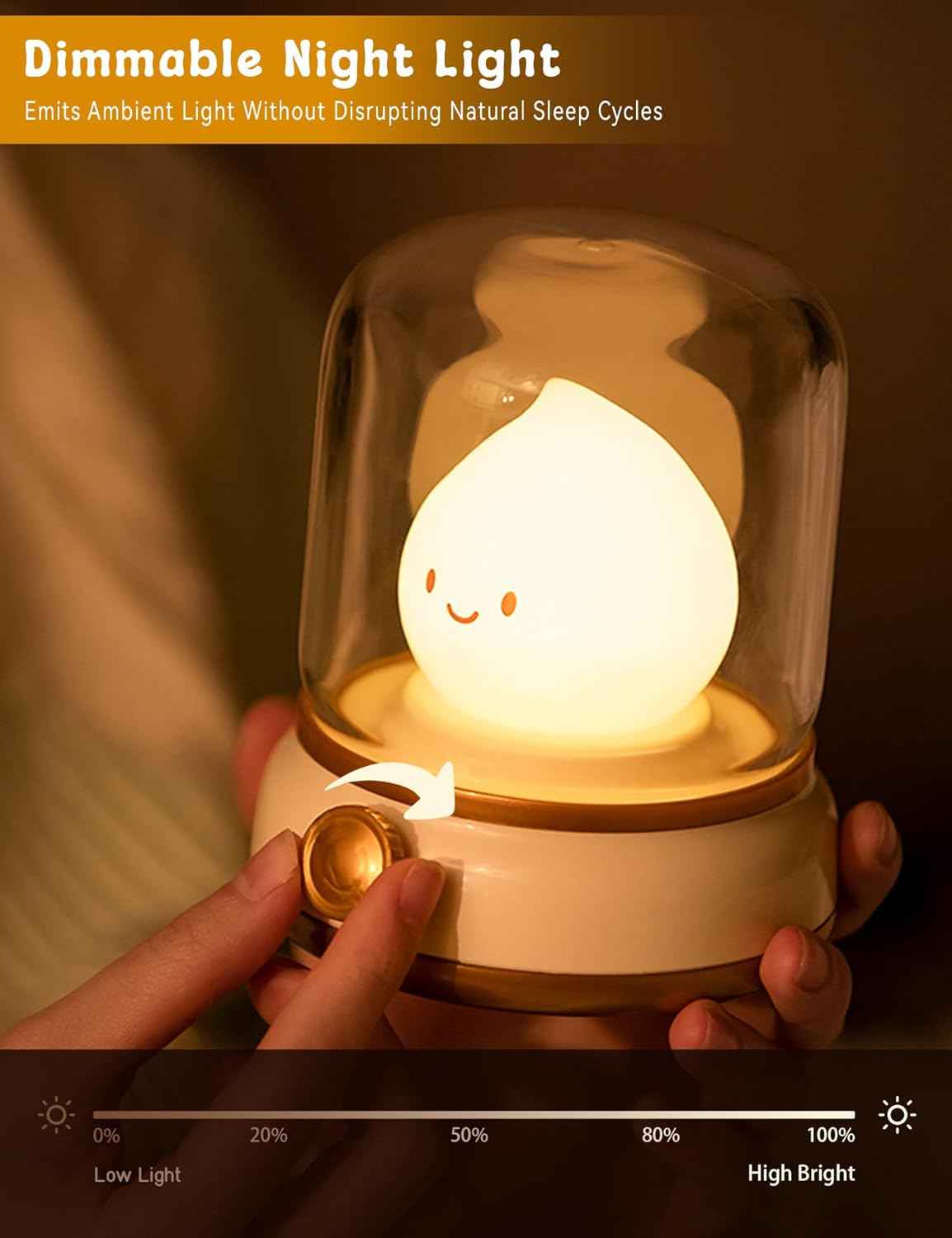 Flameless Candle Lamp – Unique Birthday Gift for Her, Cozy Bedroom Decor for Teens and Women, Rechargeable Dimmable Night Light