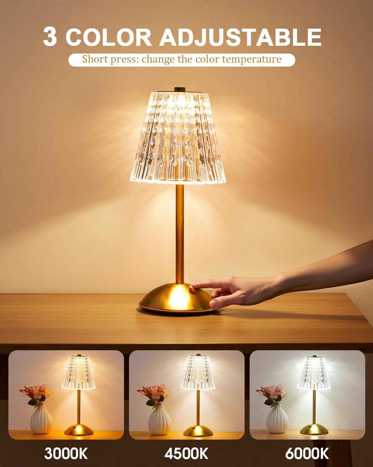 Dask Lamp Polished Metal and Crystal Table Lamp – Premium Cordless Fixture for Elevated Home Interiors
