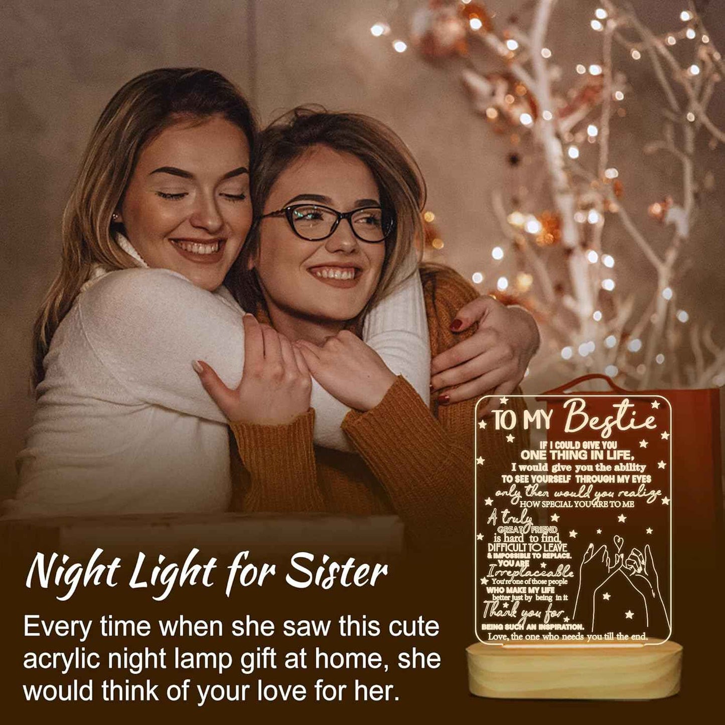 to My Bestie Gifts Warm Yellow Night Light – Calming Bedtime Ritual Lamp, Soothing 3D Illusion Wooden Base Light