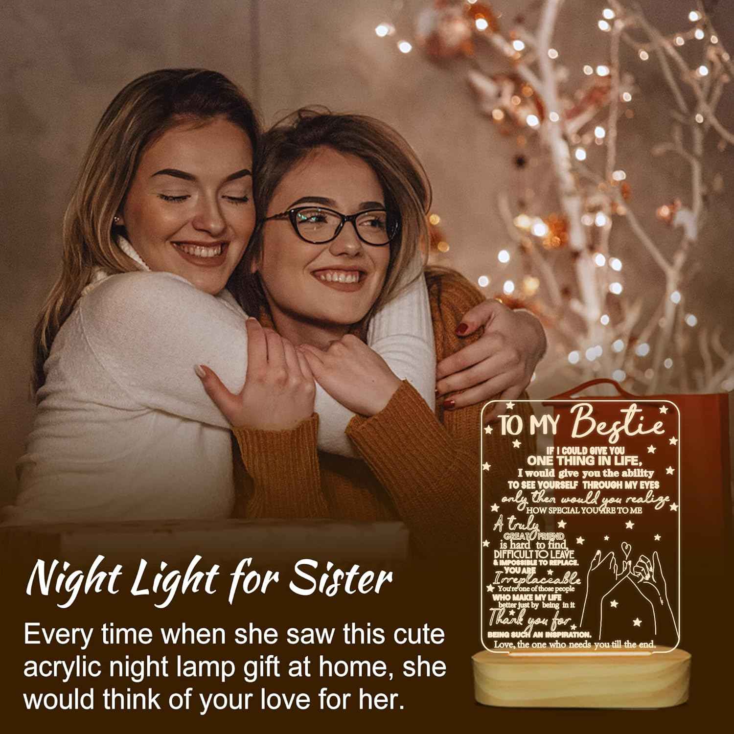 to My Bestie Gifts Warm Yellow Night Light – Calming Bedtime Ritual Lamp, Soothing 3D Illusion Wooden Base Light
