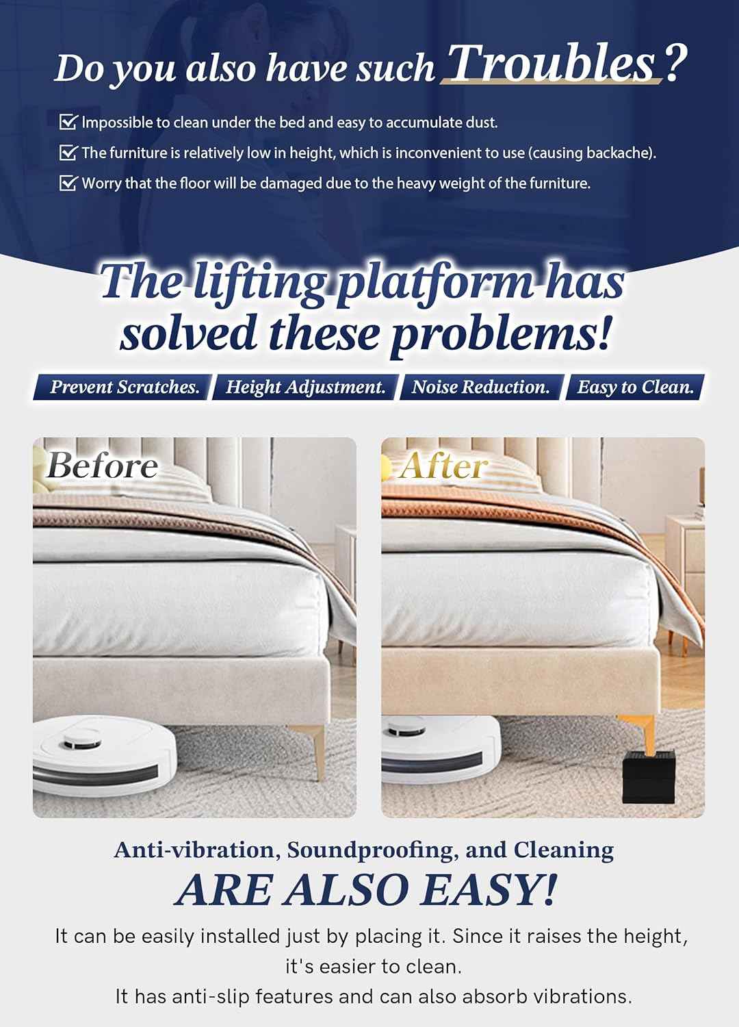 Bed Risers for Back Pain Relief – Ergonomic Lift to Ease Strain During Sleep and Rest