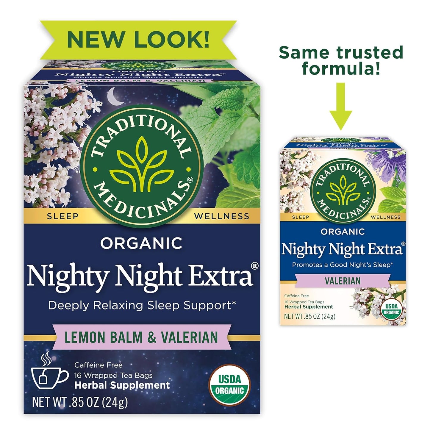 Traditional Medicinals Nighty Night Extra – Focus Recovery Tea for End-of-Workday Decompression, 16 Bags