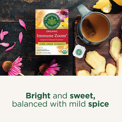 Traditional Medicinals Organic Immune Zoom Lemon Ginger Tea - Home Yoga Space Companion for Mindful Tea Moments