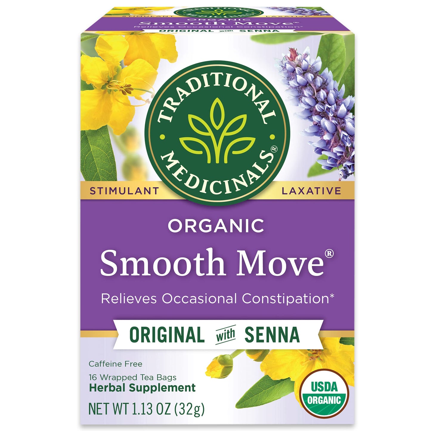 Traditional Medicinals Smooth Move – Cramp-Reduced, Caffeine-Free Laxative Tea Without Harsh Stimulants