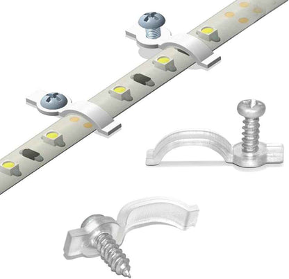 LuminEdge Strip Light Fixing Clips – Living Room Cove and Shelf LED Mounting Hardware, 100 Clear Brackets