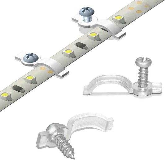 LuminEdge Strip Light Fixing Clips – Living Room Cove and Shelf LED Mounting Hardware, 100 Clear Brackets