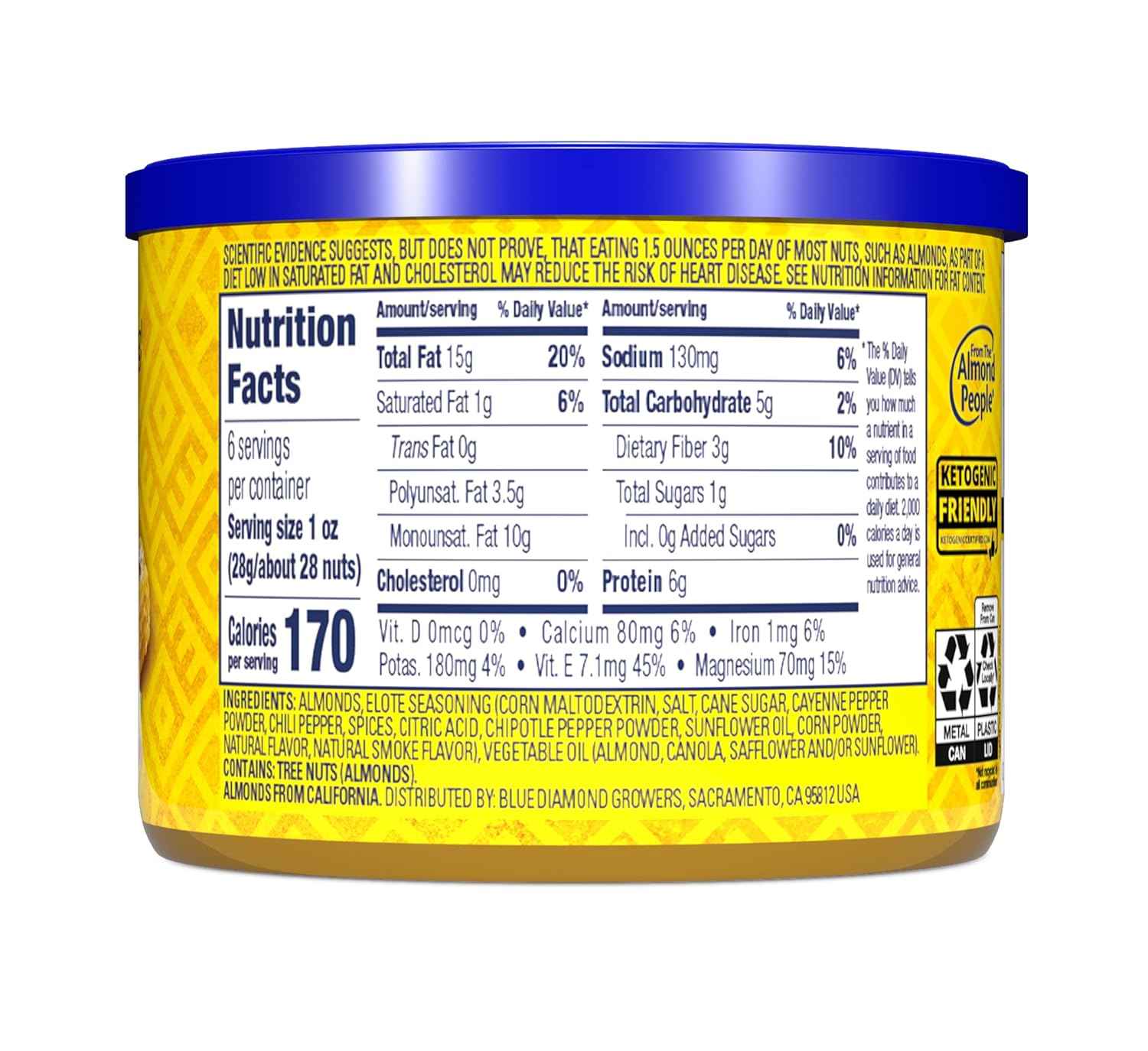 Blue Diamond Almonds BOLD Snack Nuts Variety Pack, 6 oz Resealable Travel Cans for Road Trips, Picnics and Backyard Gatherings