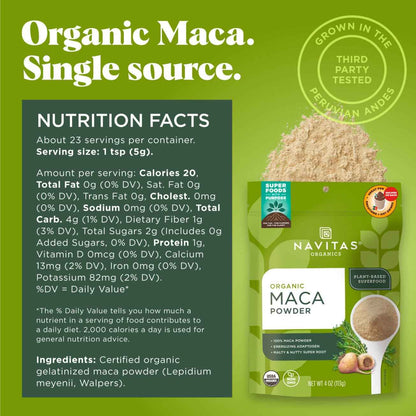 Navitas Organics Maca Powder – Single-Ingredient Organic Maca Root, Clean Pantry Staple for Simple Smoothies and Baked Goods
