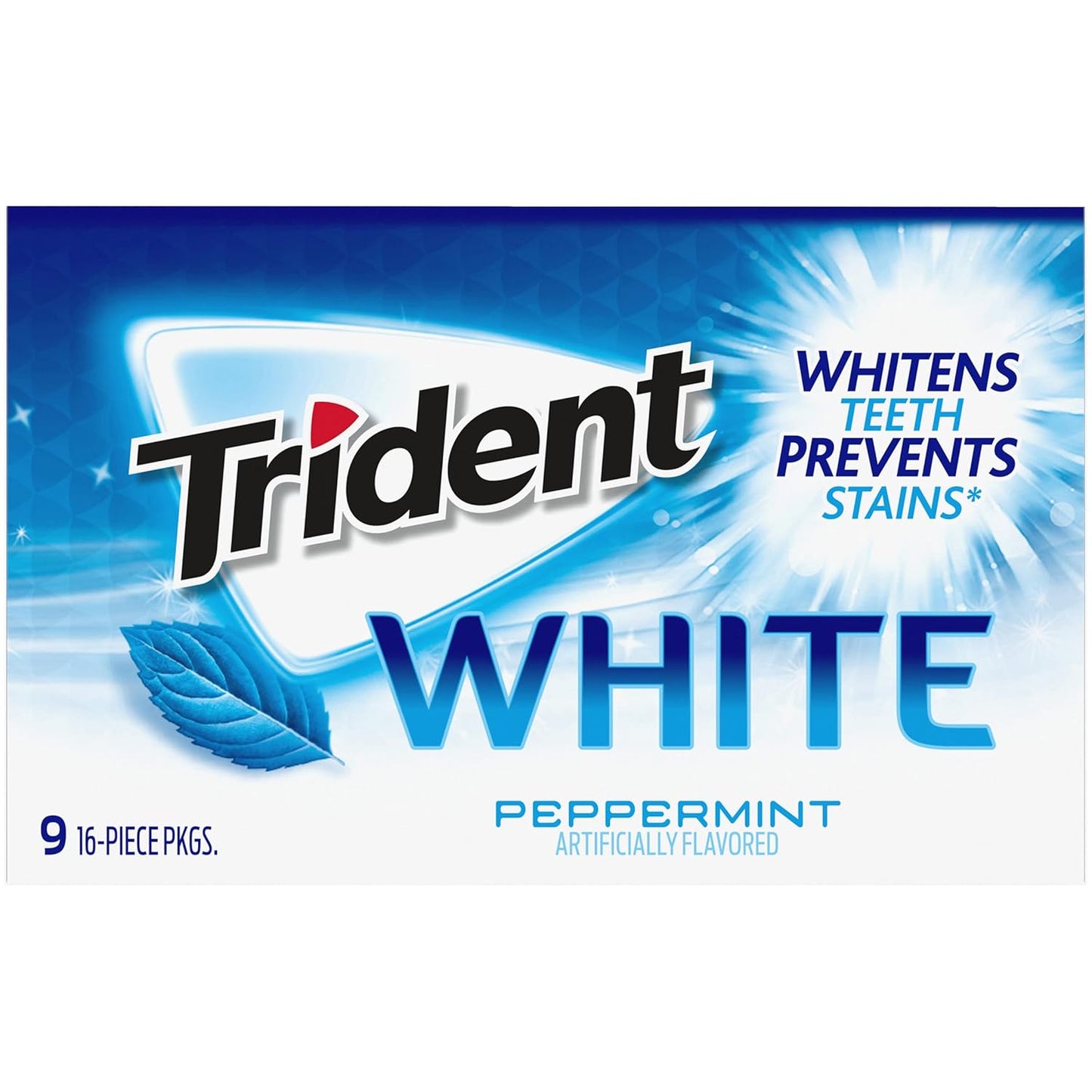 Trident White Sugar-Free Gum – Family-Stash Friendly Chewing Gum for Older Kids and Teens, 9 Packs of 16