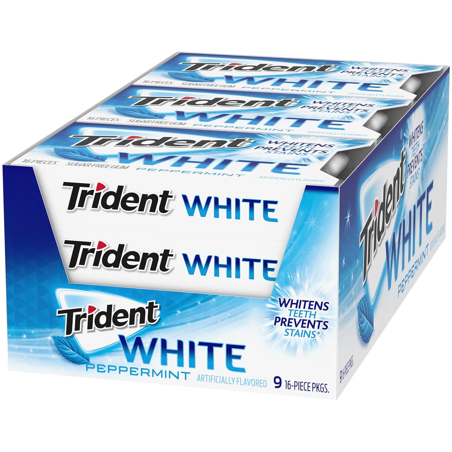 Trident White Sugar-Free Gum – Family-Stash Friendly Chewing Gum for Older Kids and Teens, 9 Packs of 16