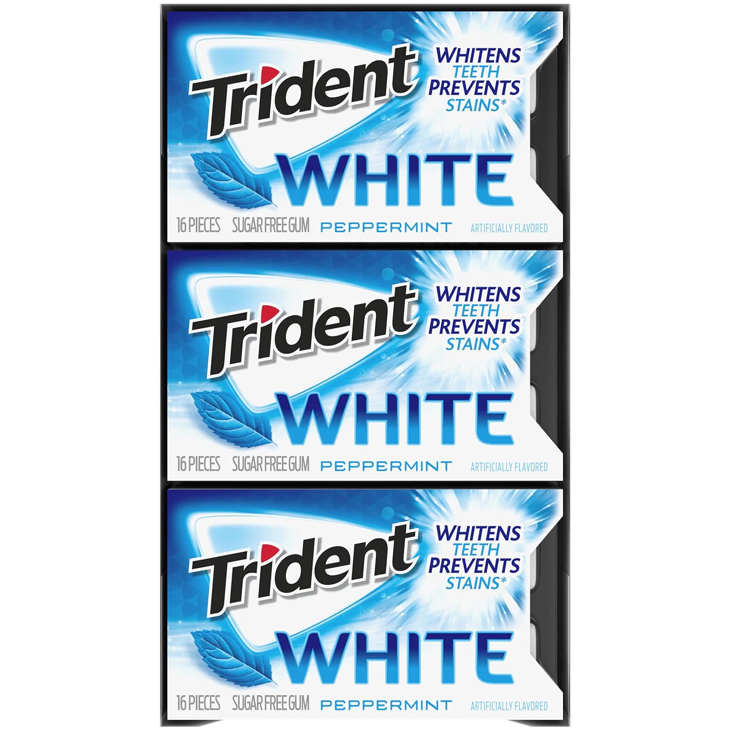 Trident White Sugar-Free Gum – Family-Stash Friendly Chewing Gum for Older Kids and Teens, 9 Packs of 16