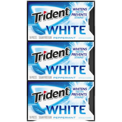 Trident White Sugar-Free Gum – Family-Stash Friendly Chewing Gum for Older Kids and Teens, 9 Packs of 16
