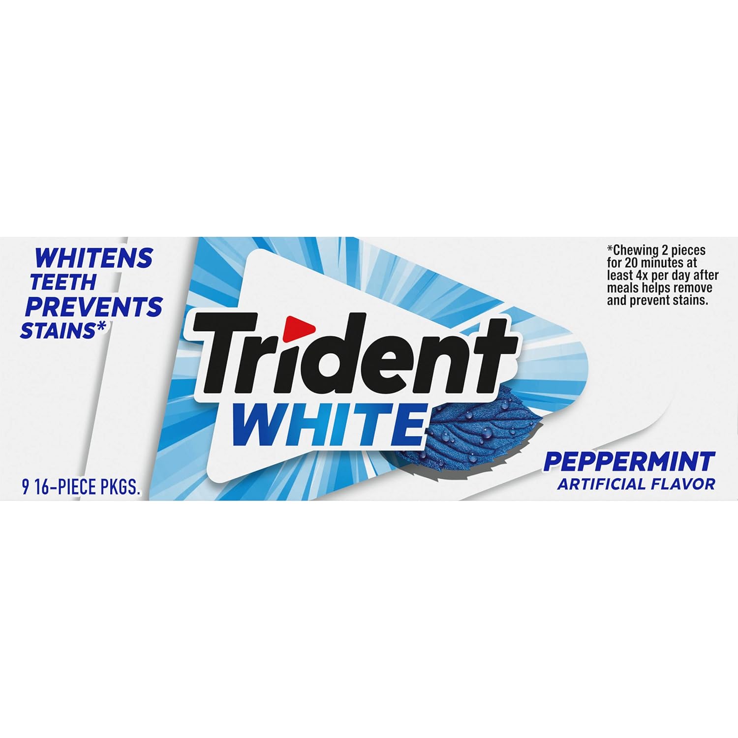 Trident White Sugar-Free Gum – Family-Stash Friendly Chewing Gum for Older Kids and Teens, 9 Packs of 16