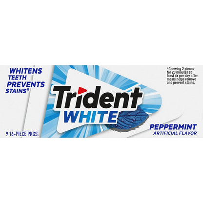 Trident White Sugar-Free Gum – Family-Stash Friendly Chewing Gum for Older Kids and Teens, 9 Packs of 16