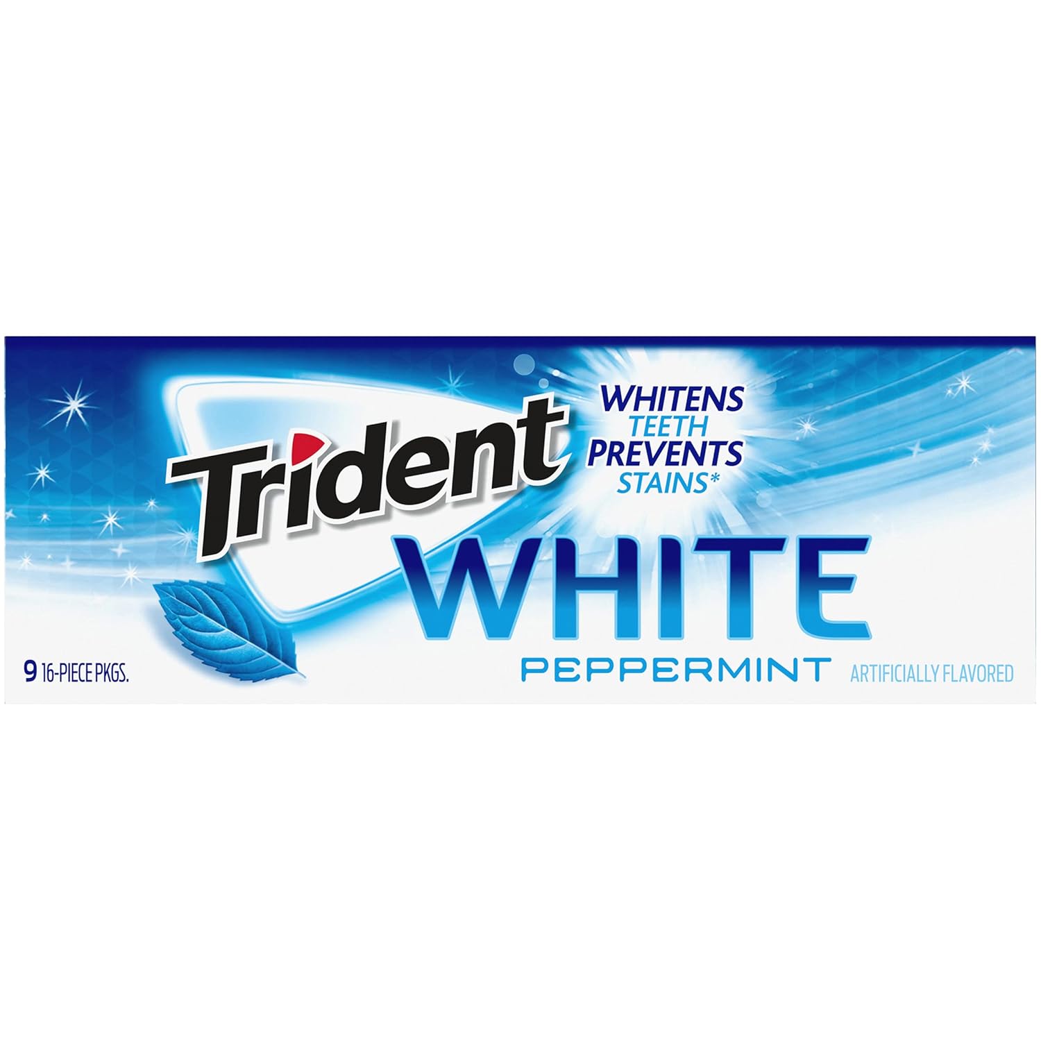 Trident White Sugar-Free Gum – Family-Stash Friendly Chewing Gum for Older Kids and Teens, 9 Packs of 16