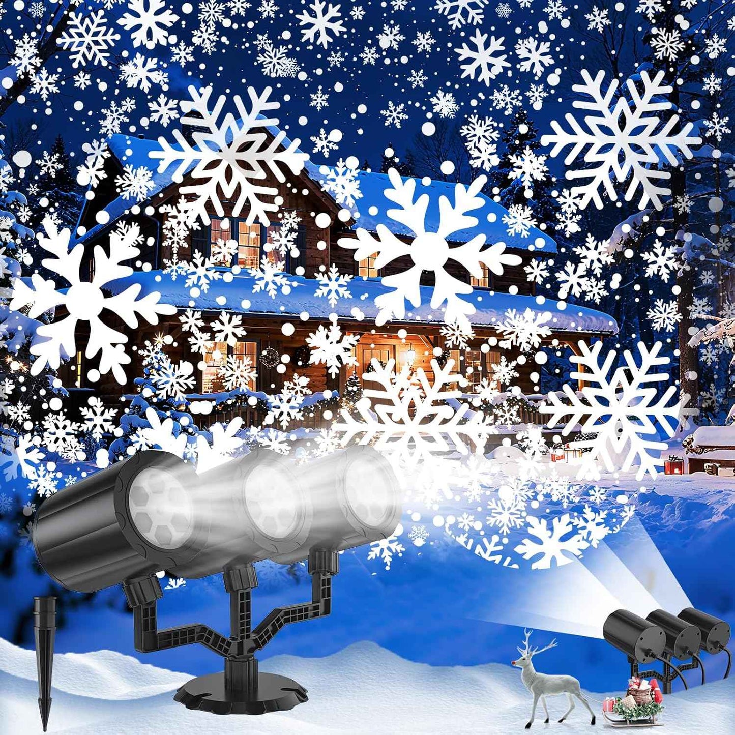 Ready-to-Gift Triple Head Snowflake Projector Light, No Ladder Required Holiday Gift for Parents and Homeowners Who Love Easy Decorating